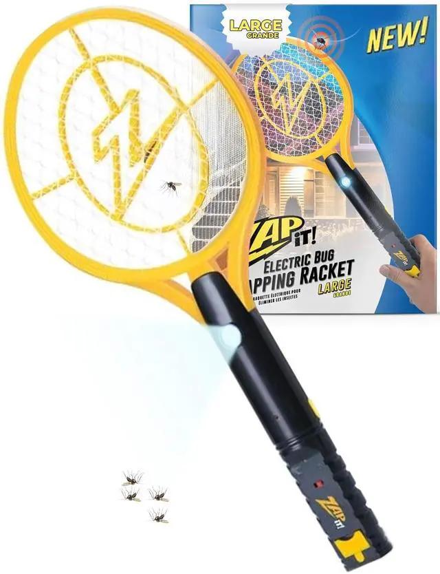 Main image of Rechargeable Electric Fly Swatter Racket - 4,000-Volt Mosquito Zapper with USB Charging Cable and Super-Bright LED Light -Large- Safe 3-Layer Mesh, Yellow, Bug Zapper for Indoors and Outdoors