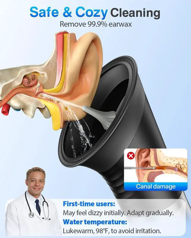 Alt view image 2 of 7 - Ear Wax Removal with One-Piece Waste Tank, Powered Ear Wax Remover, IPX7, 5000mAh, 12 Tips, 3 Pressure Modes, Safe & Effective Ear Cleaning Electric Water Irrigation System at Home
