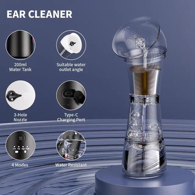 Alt view image 6 of 7 - Upgraded Ear Wax Removal Kit, 4-Mode Electric Ear Cleaner - IPX7 Waterproof, Earwax Cleaning Kit with Water Temperature Sensor, 2in1 Waste Tank Design for Home UseWhite