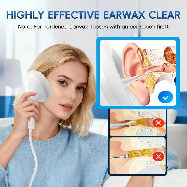 Alt view image 2 of 7 - Water Powered Ear Cleaner, Electric Ear Wax Removal Kit with Sewage System and 4 Clean Mode, Safe and Effective Ear Flushing Kit, Ear Irrigation Tool 2 Ear Tips for Adults