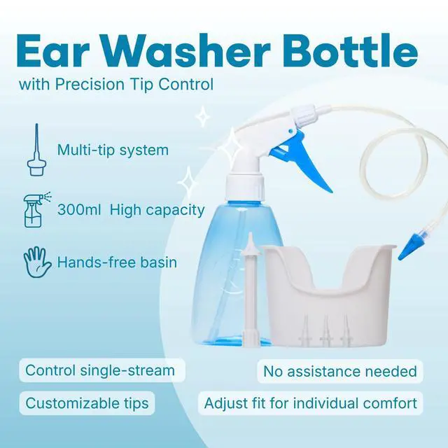 Alt view image 4 of 7 - Ear Wax Removal Kit, 300ml Ear Washer Bottle, Basin and Tips