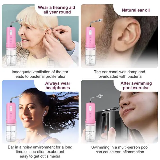 Alt view image 4 of 7 - Ear Wax Removal, Electric Ear Irrigation Flushing System, Water Powered Ear Cleaner with 4 Pressure Modes, 6 Reusable Replacement Tips, Safe and Effective Ear Cleaning Tool for Adults (Pink)