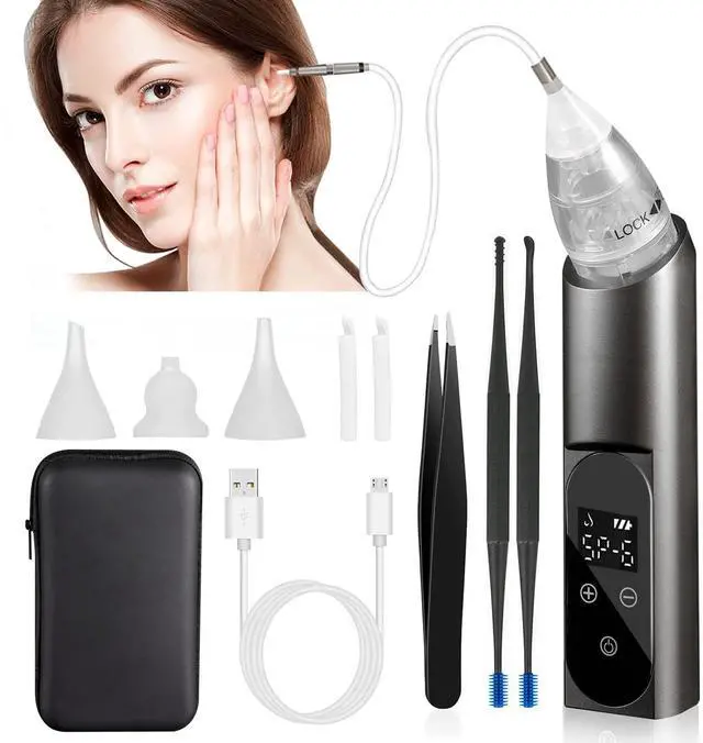 Main image of Ear Wax Vacuum Removal Kit with Carrying Case, 6 Levels Electric Strong Suction Ear Wax Remover, USB Charge Ear Wax Vacuum Cleaner, Ear Wax Suction Remover Device for Adults and Kids (Black)