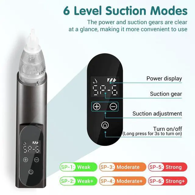 Alt view image 2 of 7 - Ear Wax Vacuum Removal Kit with Carrying Case, 6 Levels Electric Strong Suction Ear Wax Remover, USB Charge Ear Wax Vacuum Cleaner, Ear Wax Suction Remover Device for Adults and Kids (Black)