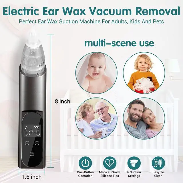 Alt view image 5 of 7 - Ear Wax Vacuum Removal Kit with Carrying Case, 6 Levels Electric Strong Suction Ear Wax Remover, USB Charge Ear Wax Vacuum Cleaner, Ear Wax Suction Remover Device for Adults and Kids (Black)