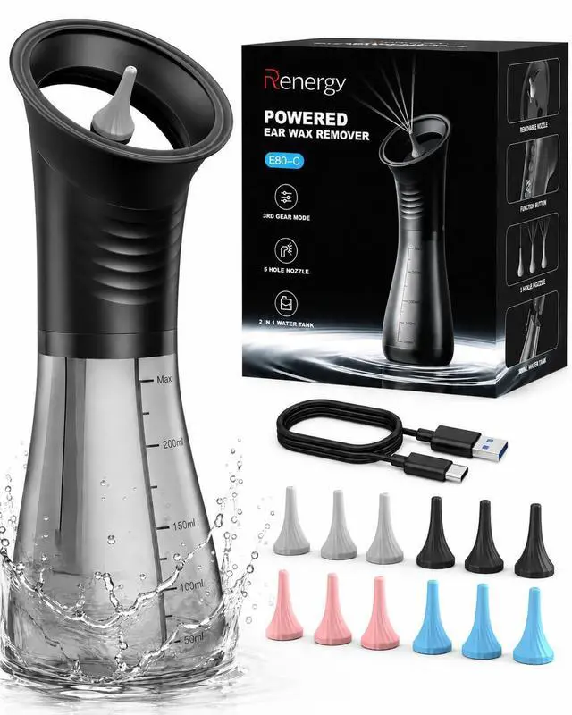 Main image of Electric Ear Wax Removal Kit, Powered Ear Wax Remover with LED Display, Dual Clean & Waste Tank, Water Ear Cleaner & Ear Cleaning Kit, Ear Irrigation Flushing System, 3 Modes, 12 Nozzles, IP67