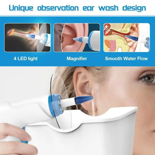 Alt view image 6 of 7 - Electric Ear Wax Removal Kit, Rechargeable Earwax Remove Removal Ear Irrigation System, and Effective Clean Ear, Features Disposable Tips & Ear Catch Basin (9+1 Disposable Tips) (Blue)