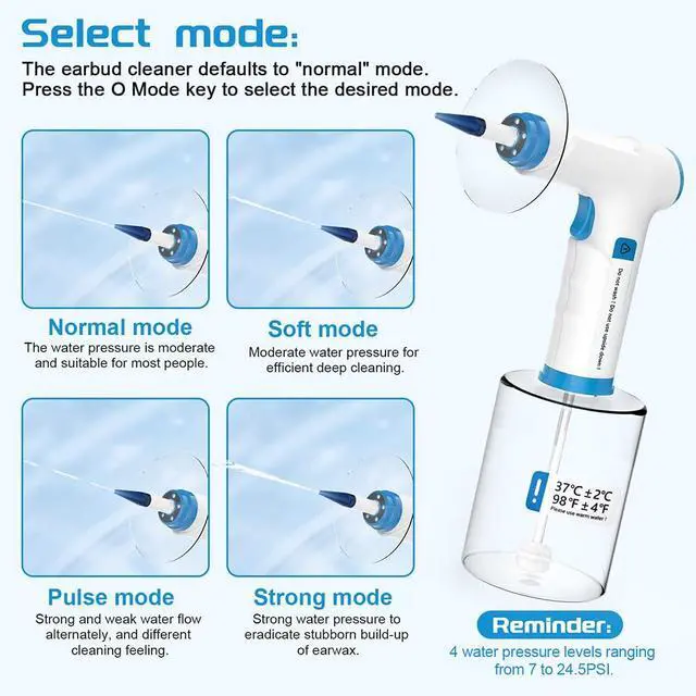 Alt view image 2 of 7 - Electric Ear Wax Removal Kit, Rechargeable Earwax Remove Removal Ear Irrigation System, and Effective Clean Ear, Features Disposable Tips & Ear Catch Basin (9+1 Disposable Tips) (Blue)