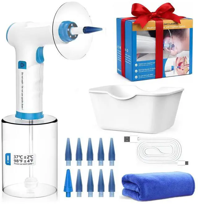 Main image of Electric Ear Wax Removal Kit, Rechargeable Earwax Remove Removal Ear Irrigation System, and Effective Clean Ear, Features Disposable Tips & Ear Catch Basin (9+1 Disposable Tips) (Blue)