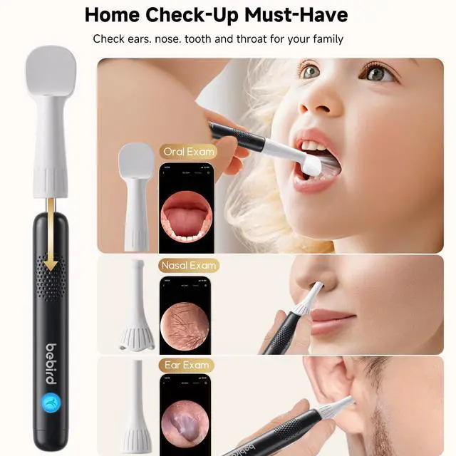 Alt view image 5 of 7 - R1 Ultra Ear Wax Remova, Ear Cleaner with Camera Ear Scope, Wax Remove Ear Pick with Ear Otoscope Tweezers, Visual Dropper Cleaning Kit, Ear/Nose/Throat Examination Tool for Family, Black