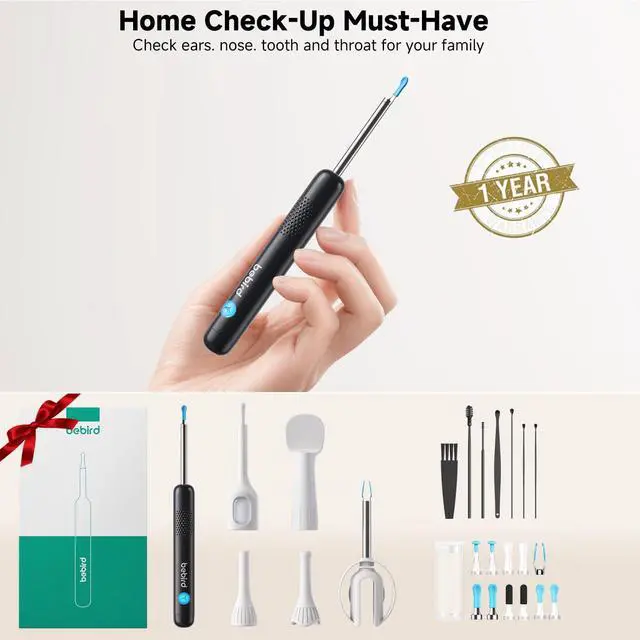 Alt view image 6 of 7 - R1 Ultra Ear Wax Remova, Ear Cleaner with Camera Ear Scope, Wax Remove Ear Pick with Ear Otoscope Tweezers, Visual Dropper Cleaning Kit, Ear/Nose/Throat Examination Tool for Family, Black