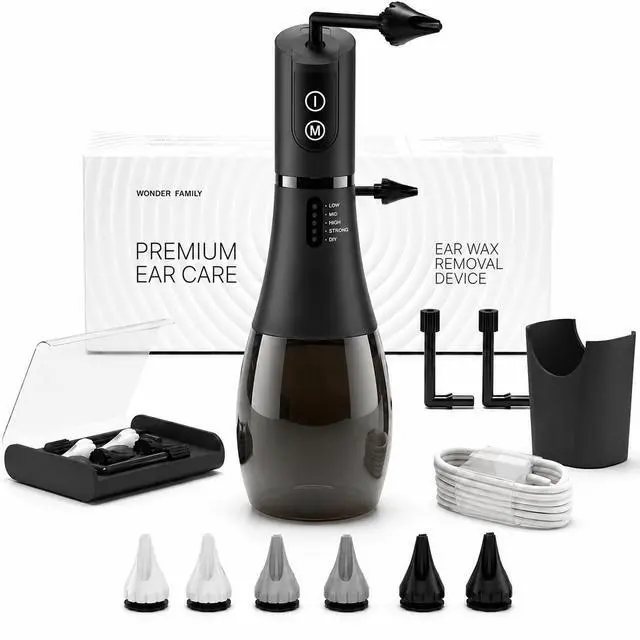 Main image of Electric Ear Cleaner and Earwax Removal Kit - 5 Pressure Modes, Timer - Safe Cleaning & Flushing Tool - Clogged Ear Wax Removal Kit for Adults with 6 Nozzles, Washing Basin, Cable, Storage Bag - IPX7