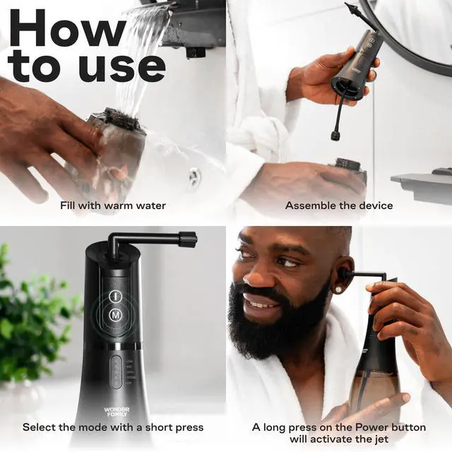 Alt view image 2 of 7 - Electric Ear Cleaner and Earwax Removal Kit - 5 Pressure Modes, Timer - Safe Cleaning & Flushing Tool - Clogged Ear Wax Removal Kit for Adults with 6 Nozzles, Washing Basin, Cable, Storage Bag - IPX7