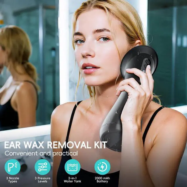 Alt view image 2 of 7 - Ear Wax Removal with LED Display, Electric Ear Cleaner, Rechargeable Earwax Remove Removal Ear Irrigation System, 3 Pressure Modes Ear Cleaning Earwax Removal (12 Disposable Tips)-Black