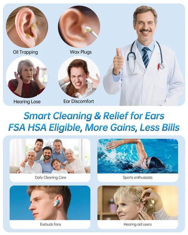 Alt view image 6 of 7 - Ear Wax Removal Kit, FSA Eligible HSA Approved, 2026 Electric Ear Cleaner with 12 Cleaning Modes & Real-Time Water Temperature, Effective Ear Flushing Irrigation System for Adults Kids