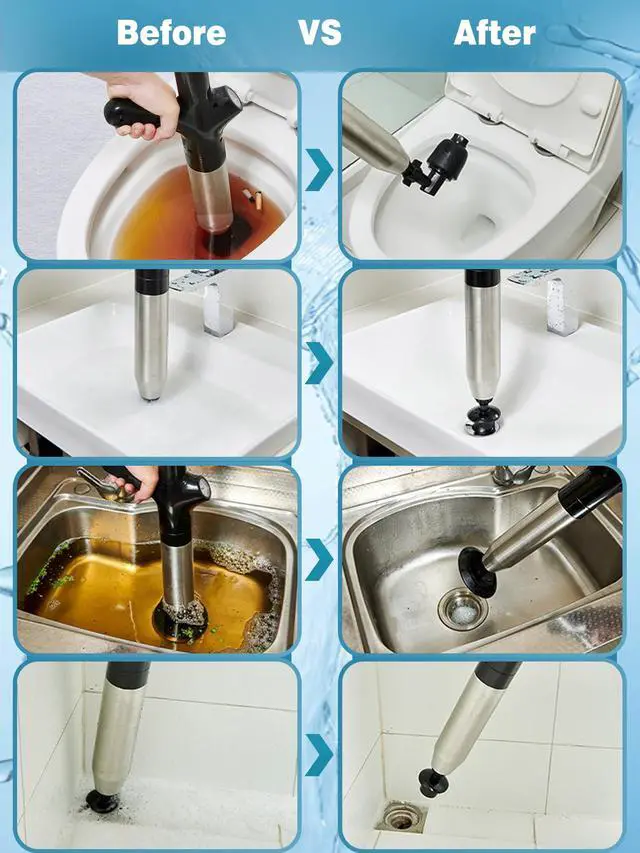 Alt view image 6 of 7 - Toilet Plunger Drain Clog Remover Tool, High-Pressure Drain Snake Sink Plunger with Real-Time Barometer, Air Toilet Unclogger for Bathroom, Kitchen, Sinks and Clogged Pipe