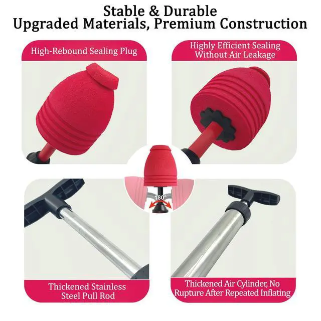 Alt view image 2 of 6 - Toilet Plunger,Bathroom Plunger, High Pressure Toilet Auger,Powerful Air Drain Unclogger and Toilet Clog Remover, Toilet Plunger for Sinks and Clogged Pipes