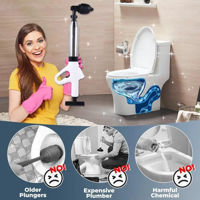 Alt view image 3 of 7 - Unclog Toilet Plunger, High-Pressure Air Pump, Real-Time Barometer, White