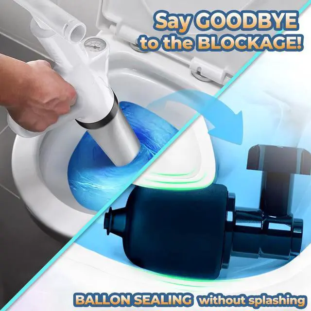 Alt view image 6 of 7 - Unclog Toilet Plunger, High-Pressure Air Pump, Real-Time Barometer, White