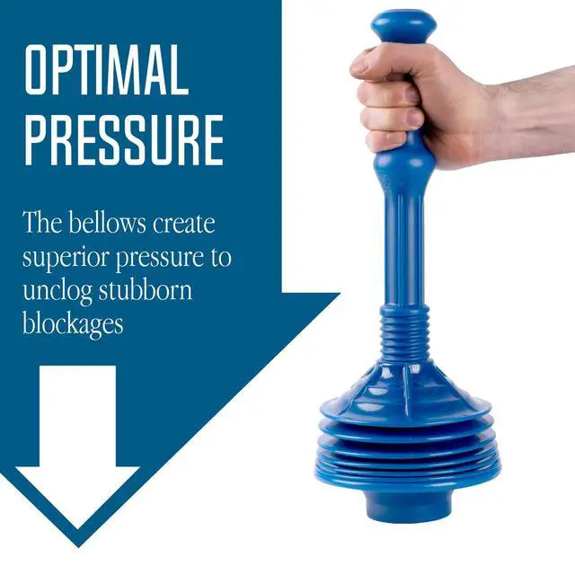 Alt view image 3 of 7 - Professional Bellows Accordion Toilet Plunger, High Pressure Thrust Removes Heavy Duty Clogs from Clogged Bathroom Toilets, All Purpose Power Plungers for Bathrooms, Cobalt