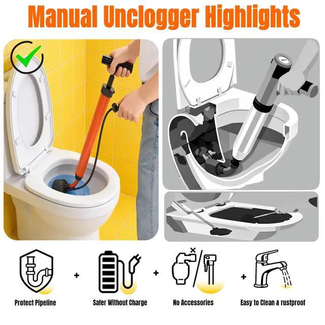 Alt view image 3 of 7 - Toilet Unclogger Drain Auger Plunger for Kitchen,Sink,Bathroom,Shower,Floors Drain,No Extra Accessories, Lightweight & Easy to Use for Women & Elderly, Clog Remover Tool Fits NPS 1.5-4.5" Pipes