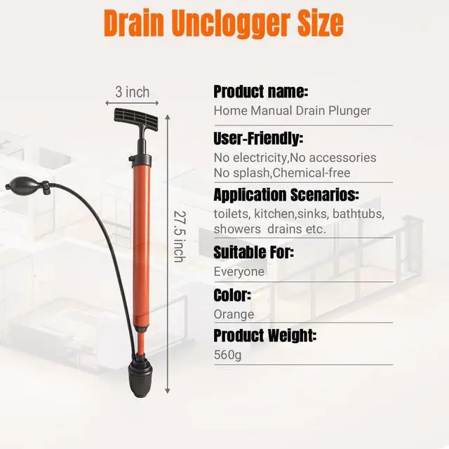 Alt view image 6 of 7 - Toilet Unclogger Drain Auger Plunger for Kitchen,Sink,Bathroom,Shower,Floors Drain,No Extra Accessories, Lightweight & Easy to Use for Women & Elderly, Clog Remover Tool Fits NPS 1.5-4.5" Pipes