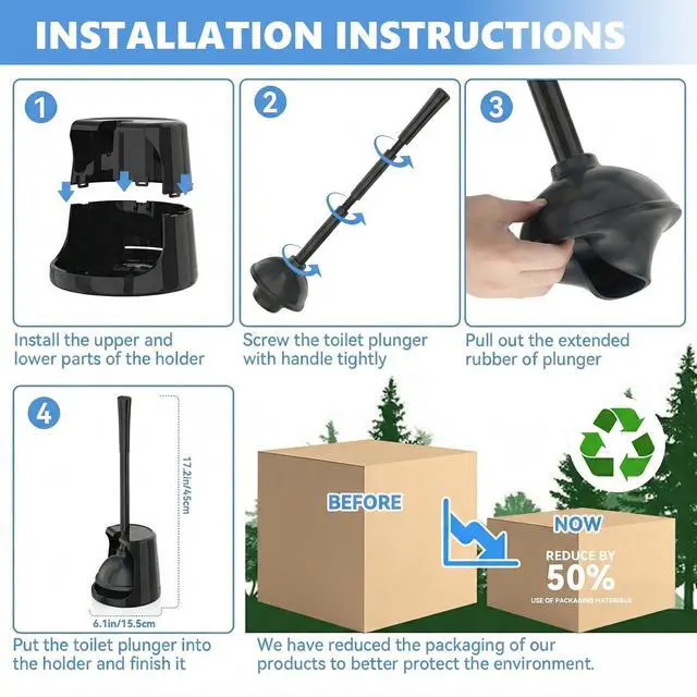 Alt view image 7 of 7 - Toilet Plunger with Holder, Plungers for Bathroom Heavy Duty for 5.3-inch Toilet Drain, Toilet Plunger and Holder Combo for Bathroom Cleaning (Style 1)