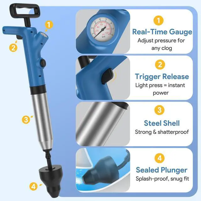 Alt view image 2 of 7 - High Pressure Toilet Plunger with Real-Time Gauge