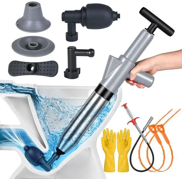 Main image of High Pressure Toilet Plunger, Toilet Snake Air Drain Blaster with Real -Time Barometer, Heavy Duty Drain Clog Remover for Bathroom, Floor, Shower, Kitchen Clogged (Gery-Manual)