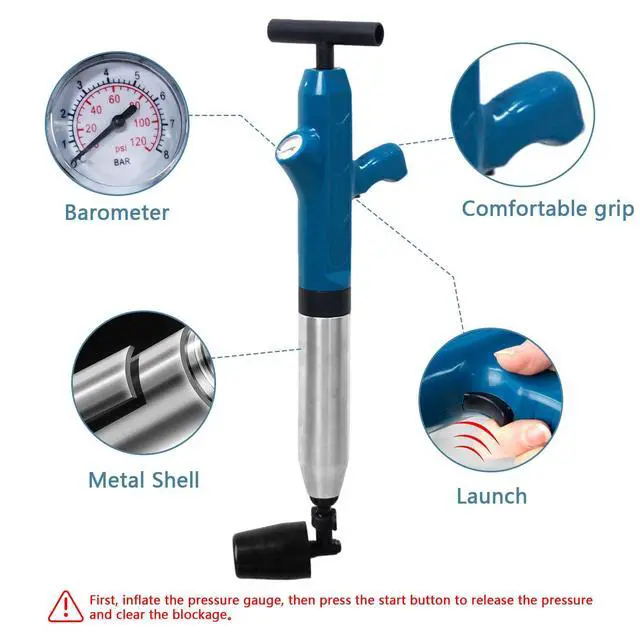 Alt view image 7 of 7 - High Pressure Toilet Plunger,Air Drain Unclogger Blaster with Visual Barometer,Upgraded Toilet Plunger,Sink Plunger,Heavy Duty Clog Remover Kits for Bathroom Sink & Toilet