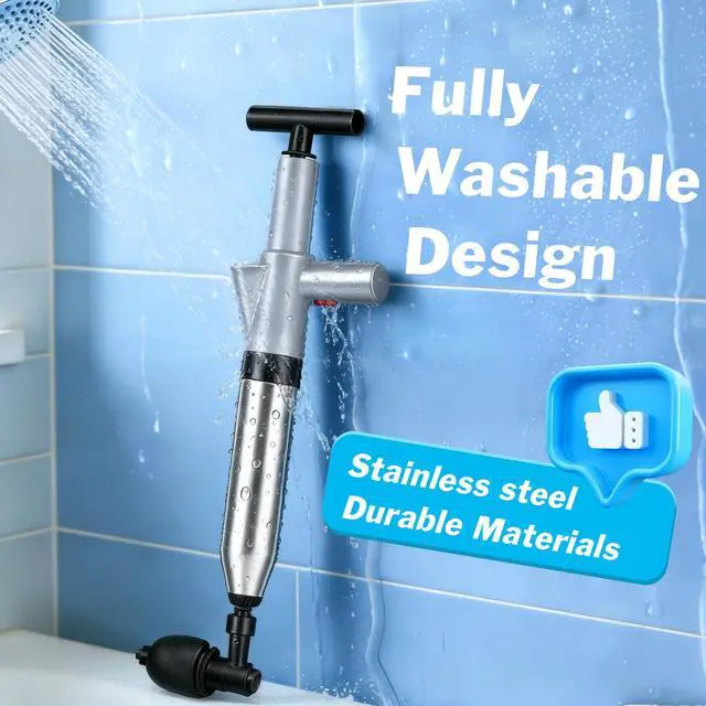 Alt view image 4 of 7 - High Pressure Toilet Plunger, Toilet Snake Air Drain Blaster with Real -Time Barometer, Heavy Duty Drain Clog Remover for Bathroom, Floor, Shower, Kitchen Clogged (Gery-Manual)