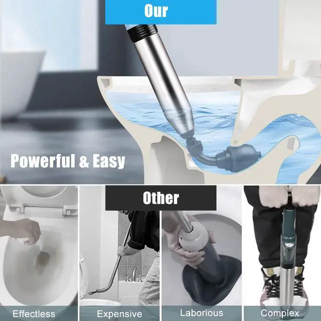 Alt view image 4 of 7 - Electric Toilet Plunger, Blue One-Touch High Pressure Air Drain Blaster with Real-Time Barometer & Multi-Accessory Kit, Heavy Duty Automatic Drain Unclogger for Toilets, Sinks, Tubs, Pipes