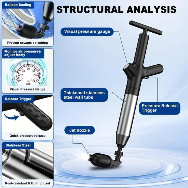 Alt view image 6 of 7 - High Pressure Toilet Plunger, Heavy Duty Plunger for Bathroom, Dark Black