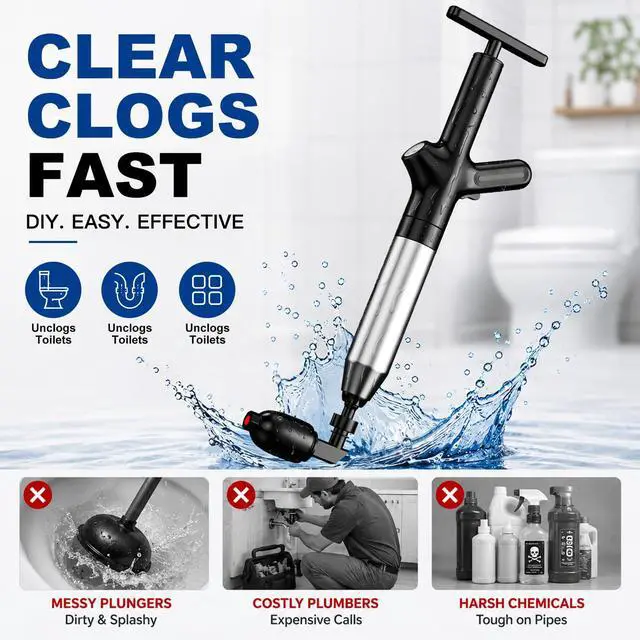 Alt view image 3 of 7 - High Pressure Toilet Plunger, Heavy Duty Plunger for Bathroom, Dark Black
