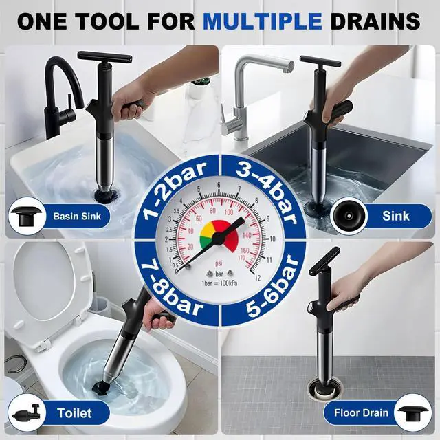 Alt view image 4 of 7 - High Pressure Toilet Plunger, Heavy Duty Plunger for Bathroom, Dark Black