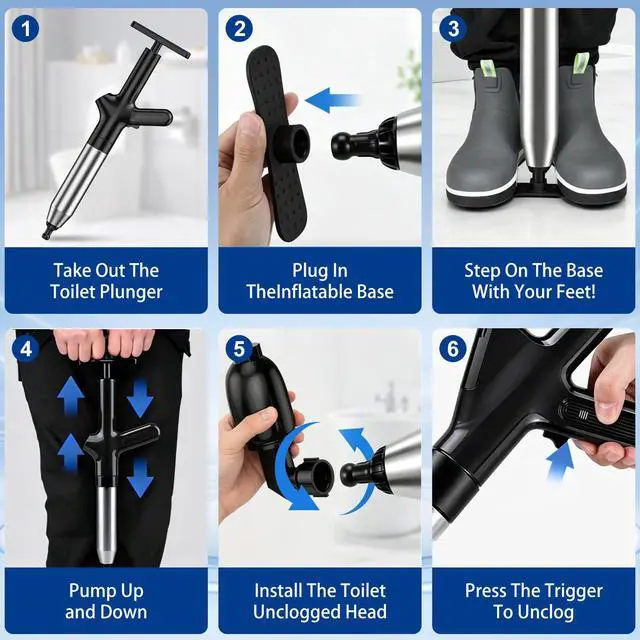 Alt view image 7 of 7 - High Pressure Toilet Plunger, Heavy Duty Plunger for Bathroom, Dark Black