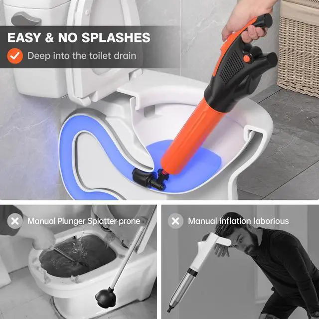 Alt view image 3 of 7 - Electric toilet plunger,Toilet Auger with Pressure Gauge, Electric Drain Snake for Clogged Toilet, High-Pressure Toilet Auger, plungers for bathroom,Pneumatic Toilet Auger Tool