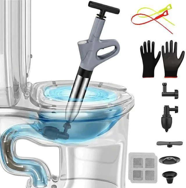 Main image of Toilet Plunger, High Pressure Toilet Plunger with Gloves,2 Hair Snake,2 Hair Filters, Toilet Auger Air Drain Blaster with Real-Time, Heavy Duty Plunger for Bathroom and Kitchen Plumbing Clogs
