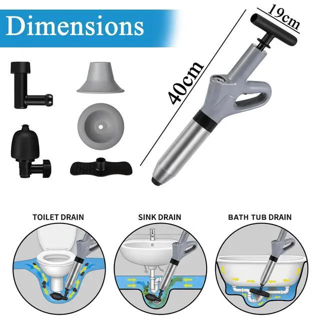 Alt view image 2 of 7 - Toilet Plunger, High Pressure Toilet Plunger with Gloves,2 Hair Snake,2 Hair Filters, Toilet Auger Air Drain Blaster with Real-Time, Heavy Duty Plunger for Bathroom and Kitchen Plumbing Clogs