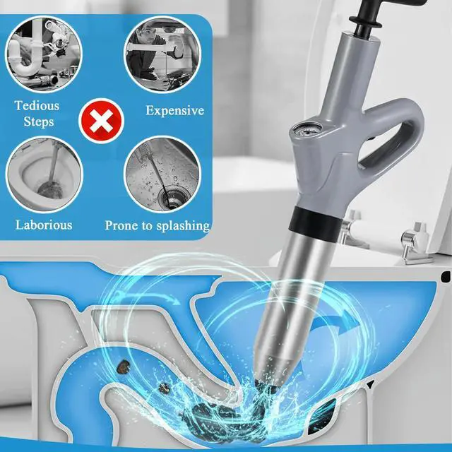 Alt view image 4 of 7 - Toilet Plunger, High Pressure Toilet Plunger with Gloves,2 Hair Snake,2 Hair Filters, Toilet Auger Air Drain Blaster with Real-Time, Heavy Duty Plunger for Bathroom and Kitchen Plumbing Clogs