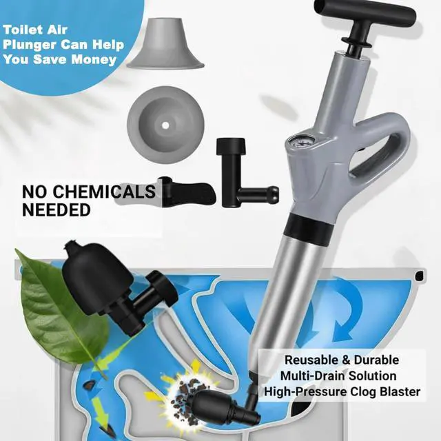 Alt view image 6 of 7 - Toilet Plunger, High Pressure Toilet Plunger with Gloves,2 Hair Snake,2 Hair Filters, Toilet Auger Air Drain Blaster with Real-Time, Heavy Duty Plunger for Bathroom and Kitchen Plumbing Clogs