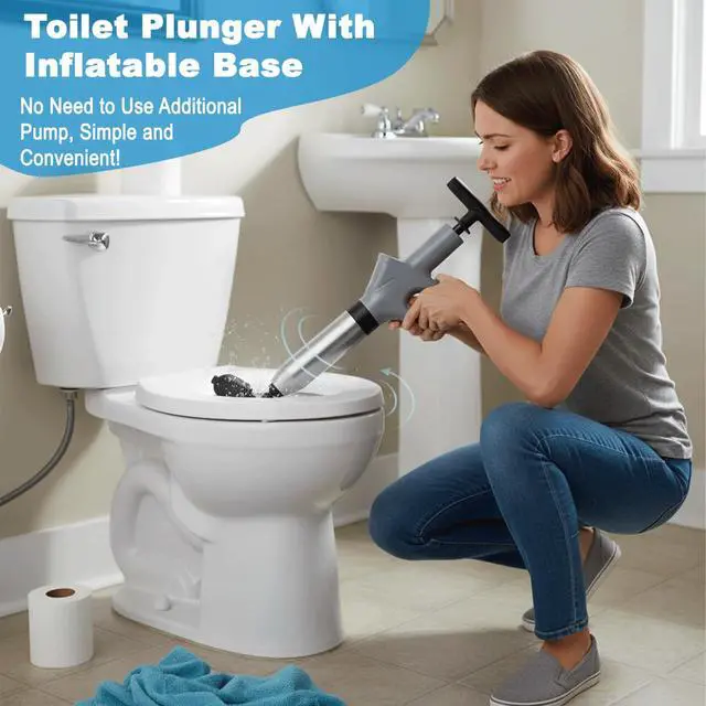 Alt view image 7 of 7 - Toilet Plunger, High Pressure Toilet Plunger with Gloves,2 Hair Snake,2 Hair Filters, Toilet Auger Air Drain Blaster with Real-Time, Heavy Duty Plunger for Bathroom and Kitchen Plumbing Clogs