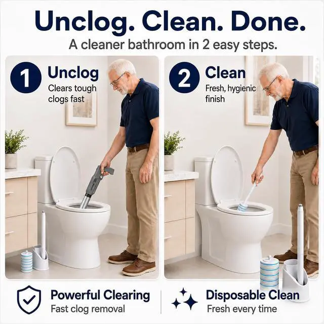 Alt view image 3 of 7 - Electric Toilet Plunger and Disposable Brush Bundle, Heavy Duty High Pressure Air Unclogger Tool, 360° Toilet Wand Cleaning System with Caddy & 6 Refills