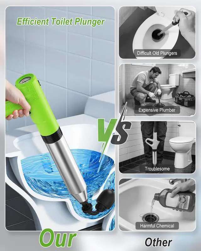 Alt view image 3 of 7 - Electric Toilet Plunger, 4 in 1 High Pressure Toilet Unclogger with Multi-Purpose Heads & Automatic Inflation, Heavy Duty Drain Clog Remover for Bathroom, Washbasin and Floor Drain
