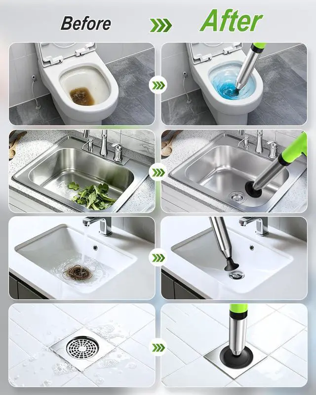 Alt view image 7 of 7 - Electric Toilet Plunger, 4 in 1 High Pressure Toilet Unclogger with Multi-Purpose Heads & Automatic Inflation, Heavy Duty Drain Clog Remover for Bathroom, Washbasin and Floor Drain