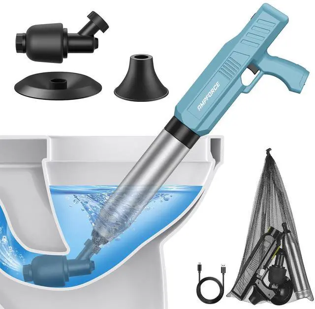 Main image of Electric Toilet Plunger, Heavy-Duty Clog Remover, Dusty Blue