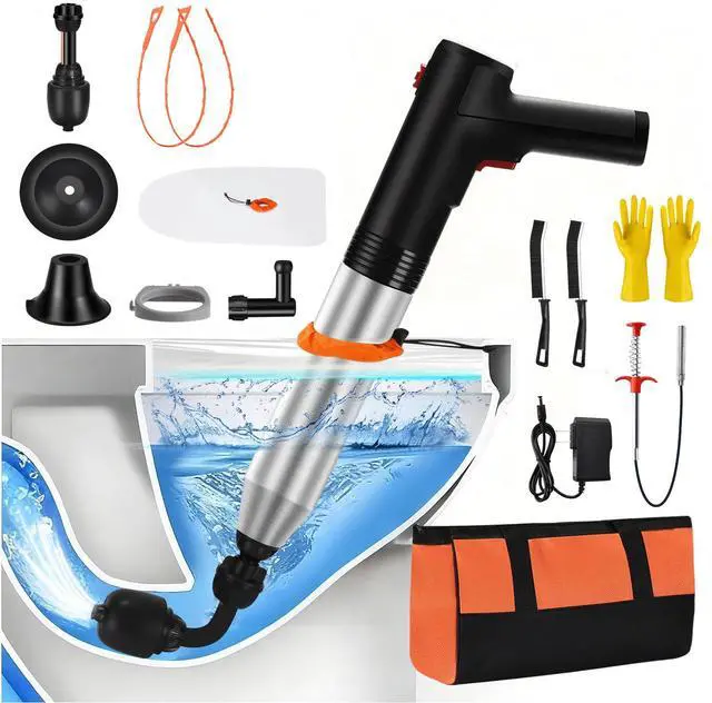 Main image of Electric Toilet Plunger, Drain Unclogger Plungers High Pressure Air Drain Blaster with Drain Auger, Splash-free Plungers for Bathroom, Plumbing Snake for Toilet, Clog Remover Heavy Duty(Black)