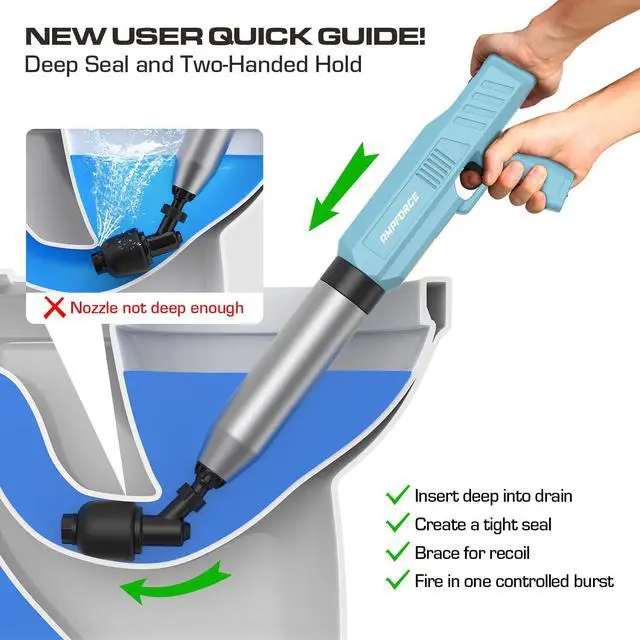 Alt view image 6 of 7 - Electric Toilet Plunger, Heavy-Duty Clog Remover, Dusty Blue