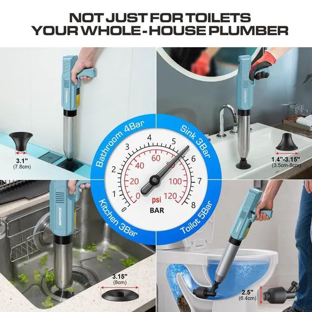 Alt view image 5 of 7 - Electric Toilet Plunger, Heavy-Duty Clog Remover, Dusty Blue