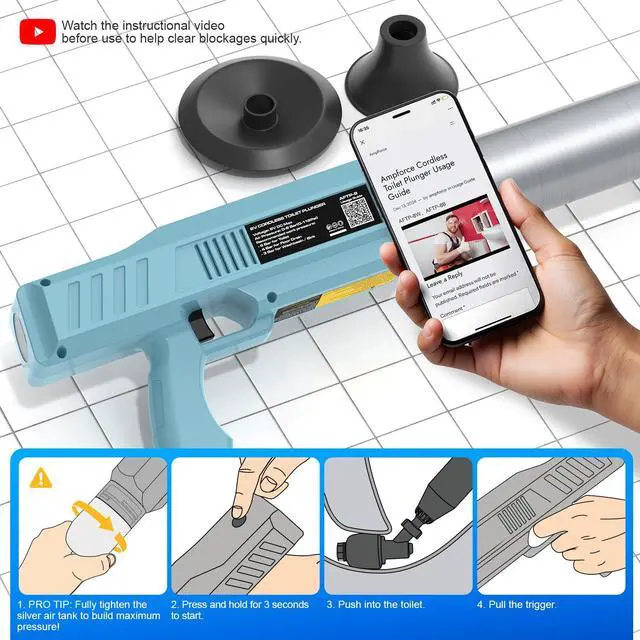 Alt view image 7 of 7 - Electric Toilet Plunger, Heavy-Duty Clog Remover, Dusty Blue